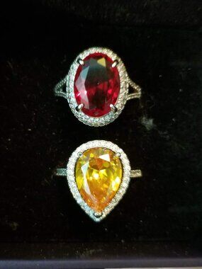 Pair of Yellow Sterling 925 cocktail ring and bonus red ring